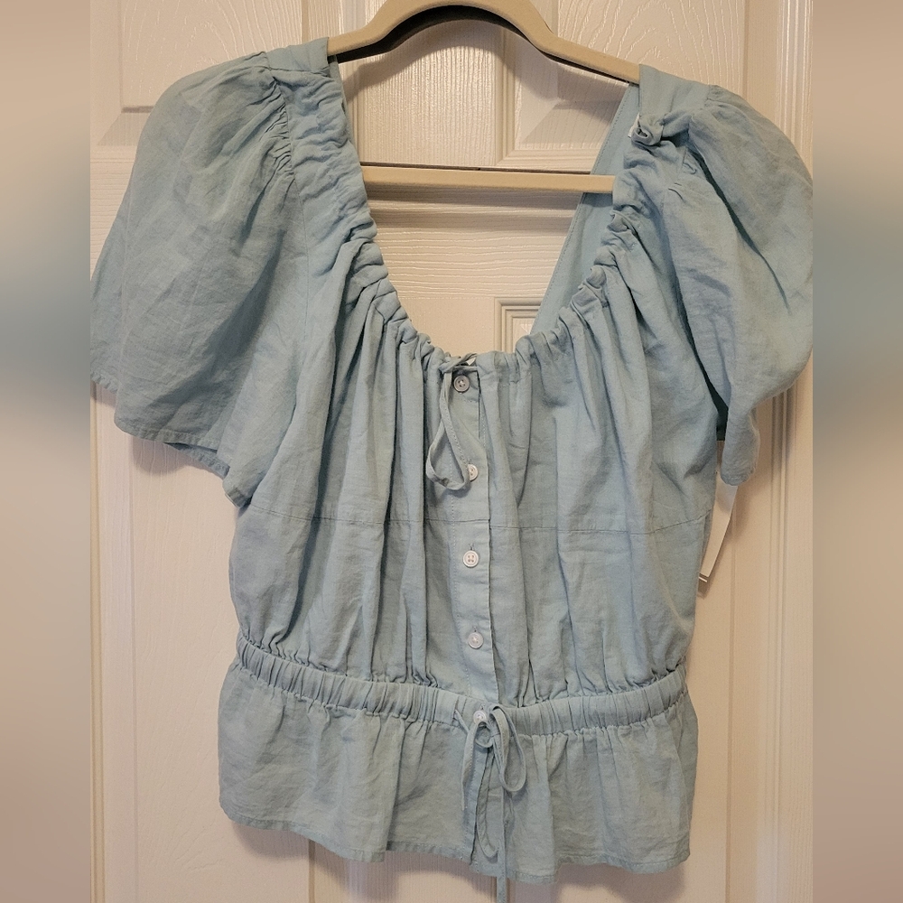 7 FOR ALL MANKIND Light Blue Vneck Cotton Crop Top NEW - Picture 5 of 7